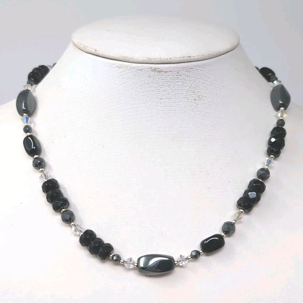 Sterling Silver 925 Hematite Bead Necklace Adjustable 16 - 19 Inch‎